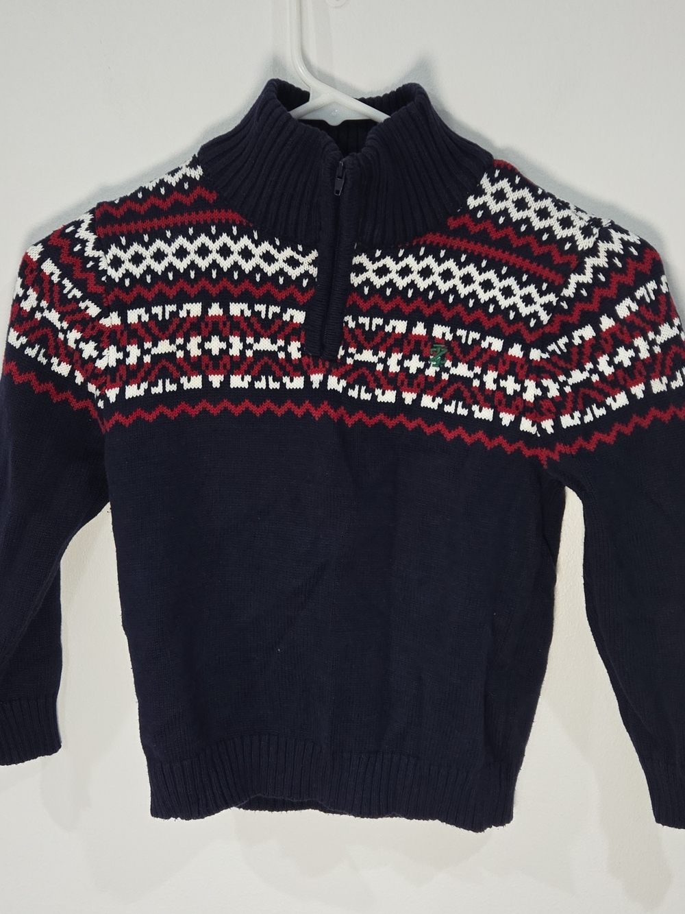 Izod Sz 7 Navy Half-Zip Sweater with Red & White